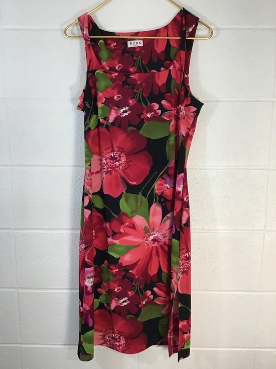 BCBG Dresses & Skirts - VTG BCBG Pink Green Floral Sheath Twisted‎ Strap Dress Garden Party Chic Elegant